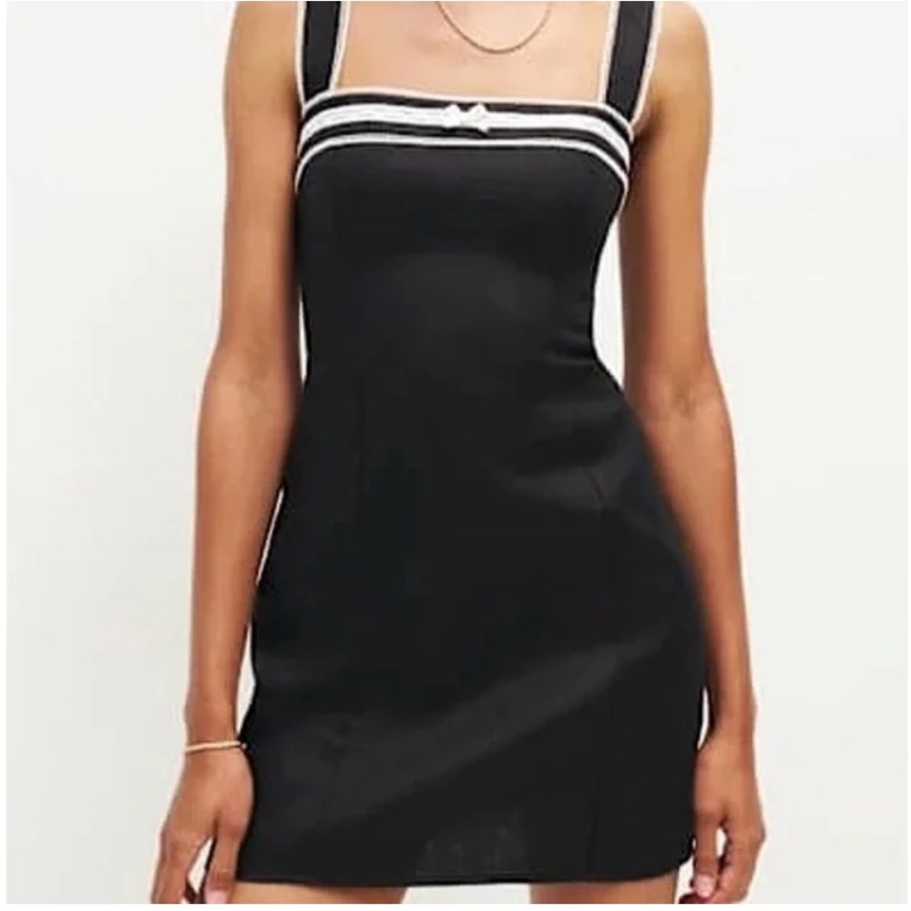 Reformation Elana Bow Embellished Linen Dress - Black